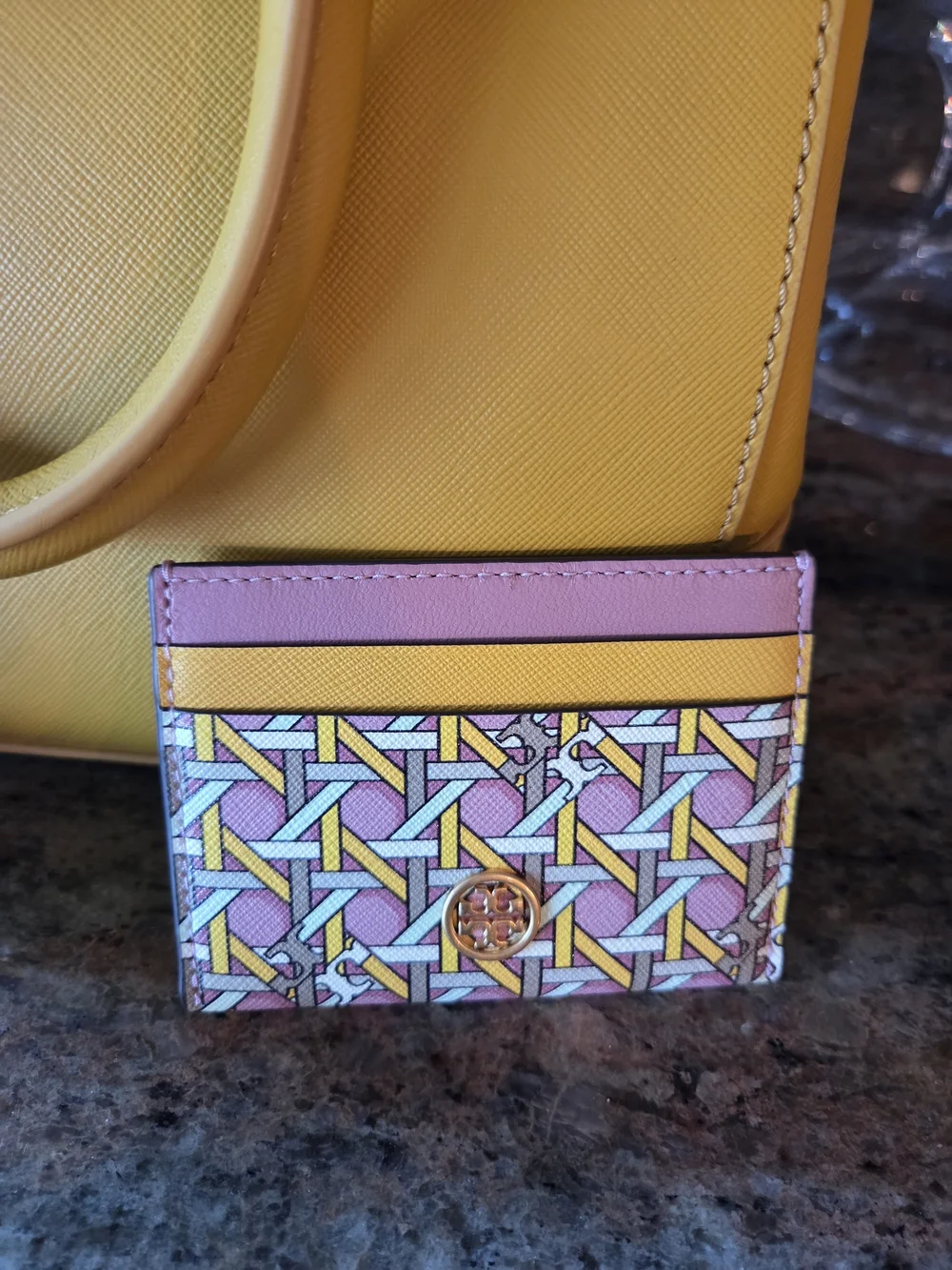 Tory Burch Yellow Leather Satchel with Two Cardholders